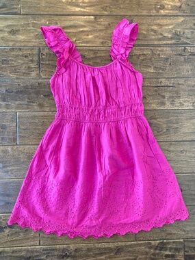 NWT Old Navy Waist-Defined Ruffle Mini Dress Pink Dragon Fruit Women’s Large